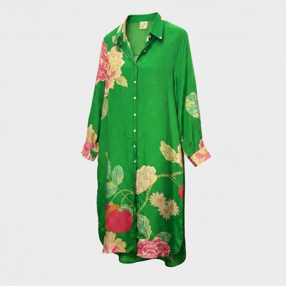 Paulmi & Harsh Kurta Spring Blooming Floral Green Longline Tunic - One Size